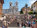 People busily moving along the Spanish Steps in Rome, Italy